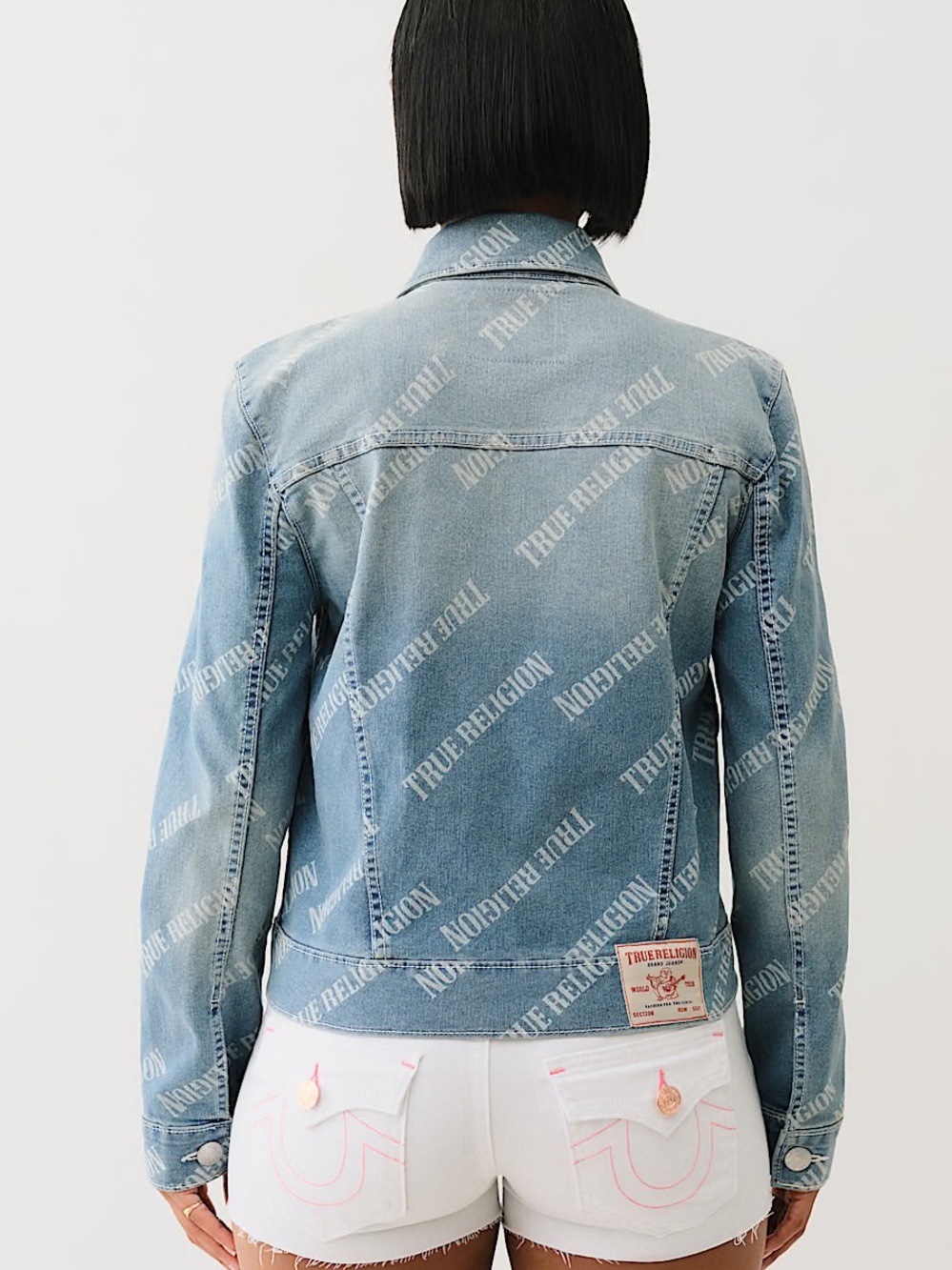 True Religion Light Blue All-Over Logo Denim Jacket